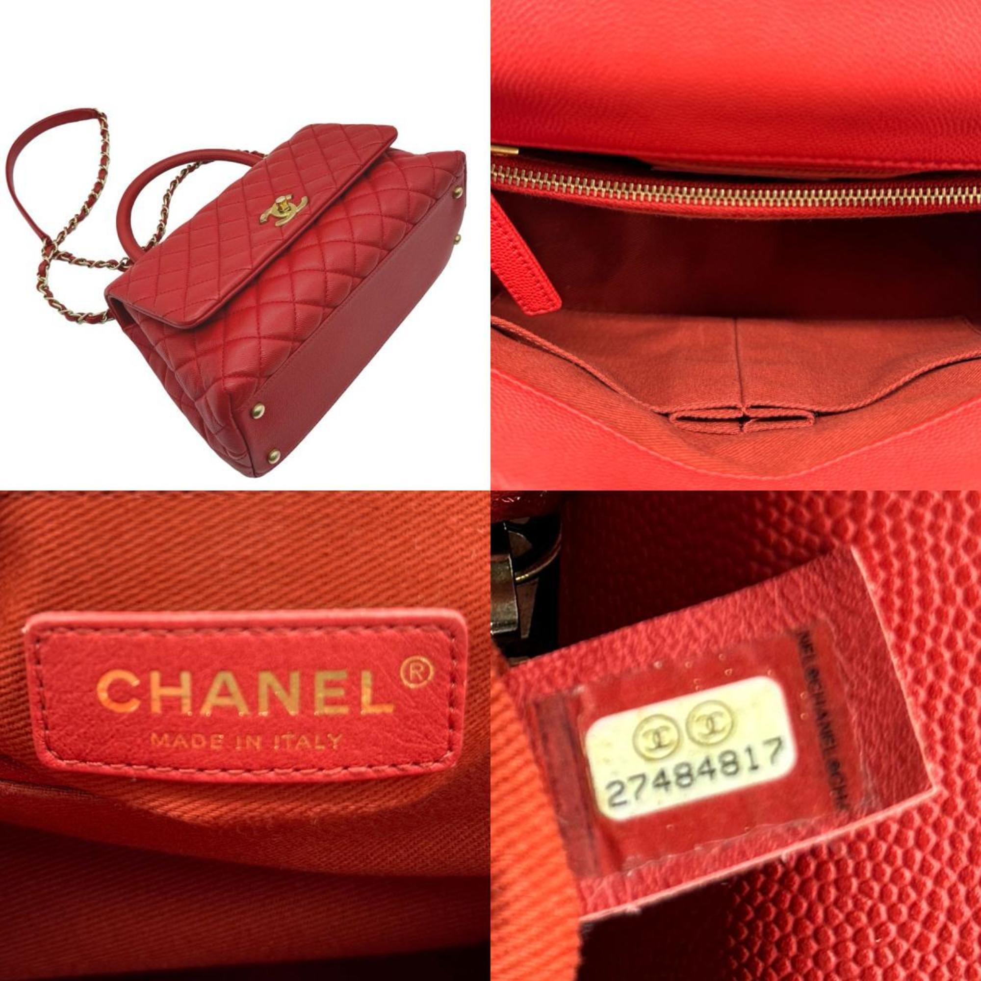 CHANEL Handbag Shoulder Bag Coco Handle 29 Caviar Skin Leather Red Ladies