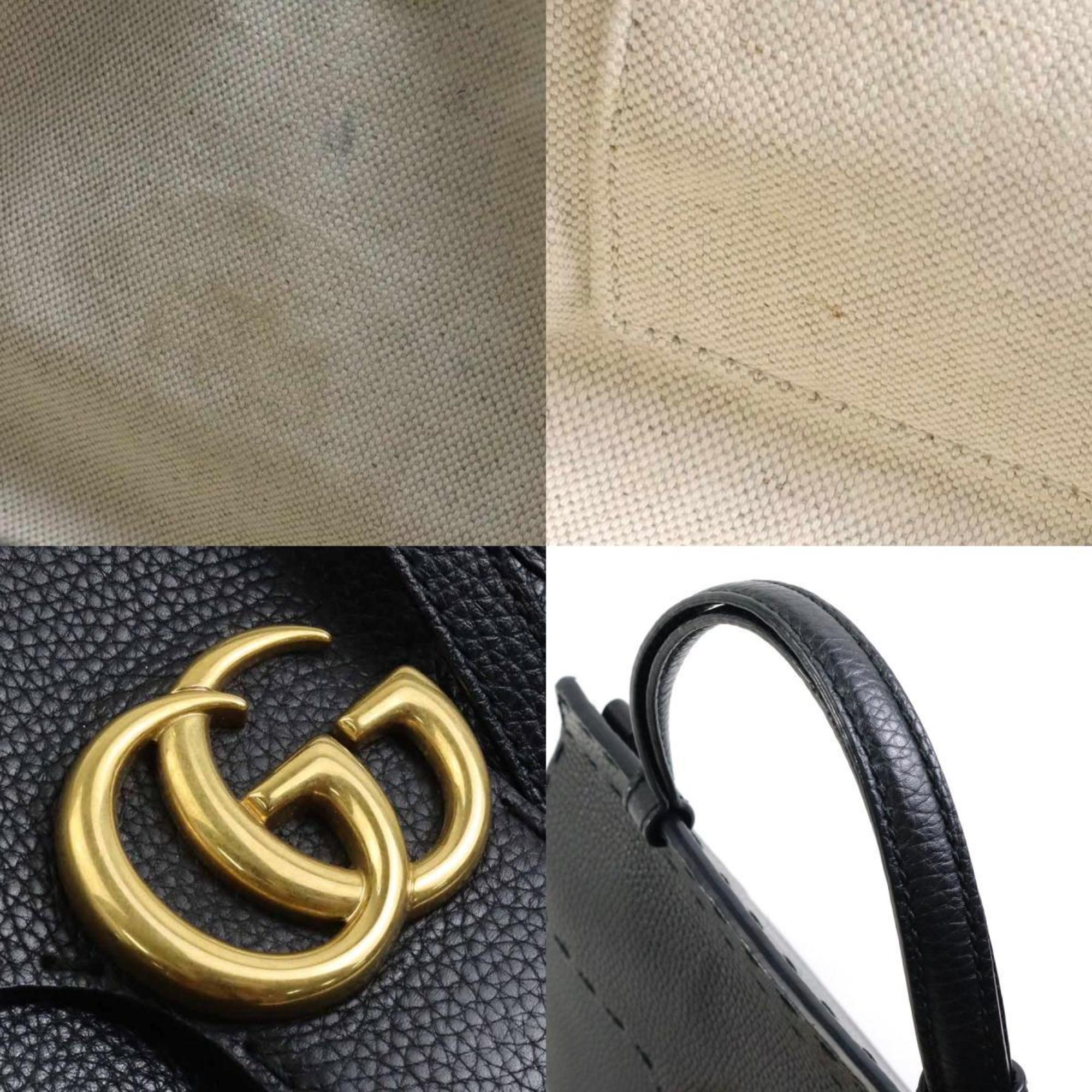 GUCCI Handbag Crossbody Shoulder Bag GG Marmont Leather Black Gold Ladies 442622