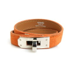 Hermes HERMES Bracelet Kelly Suede/Metal Orange/Silver Ladies