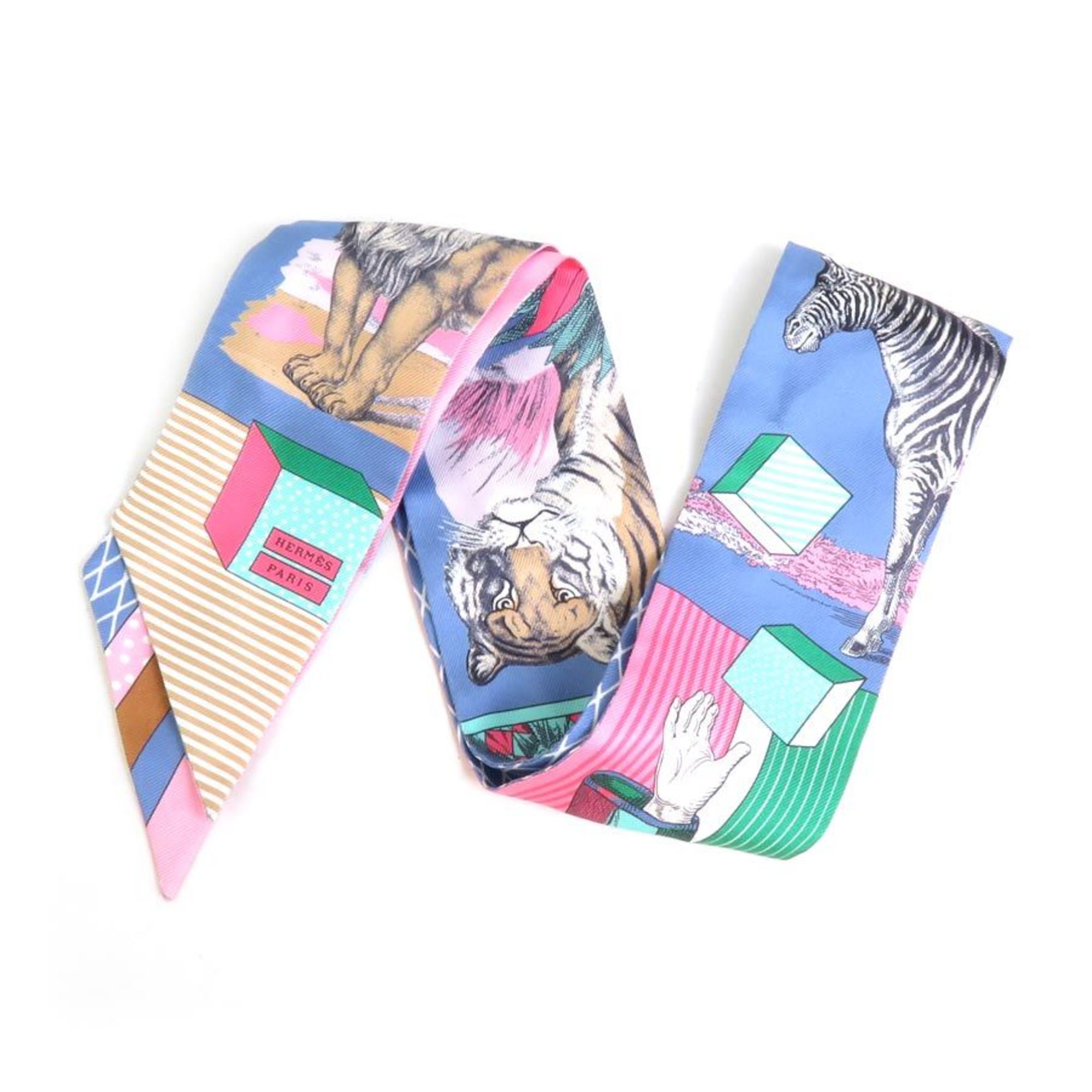 HERMES Scarf Muffler Twilly Silk Blue/Multicolor Women's