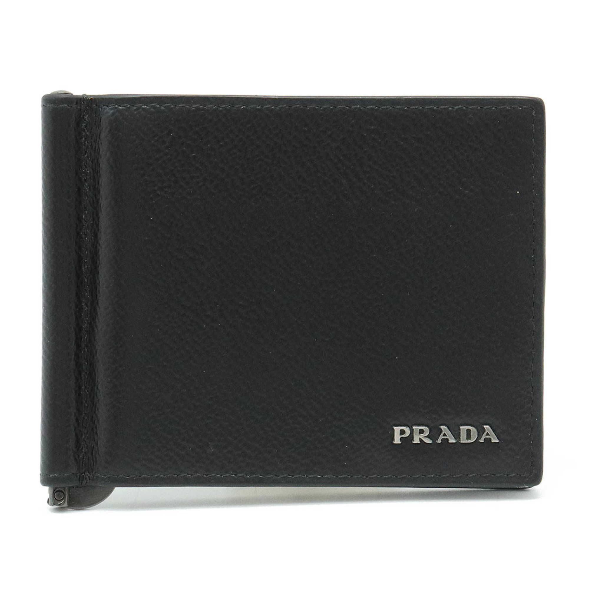 PRADA Bifold Billfold Wallet Money Clip Type Leather NERO Black Navy 2MN077