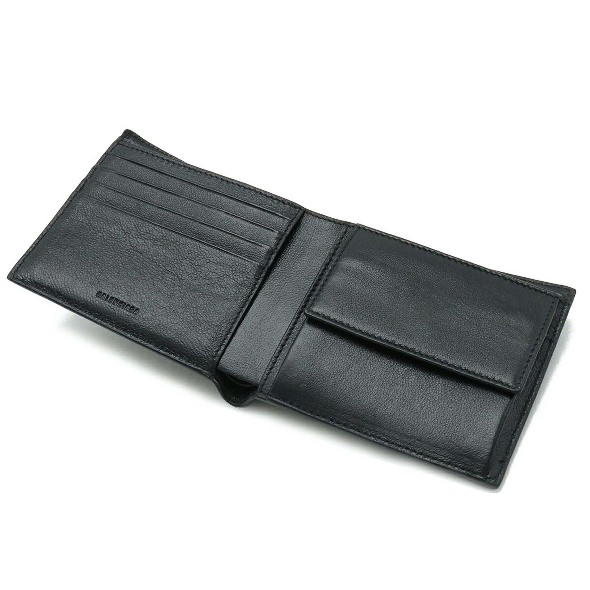 BALENCIAGA Cash Square Wallet Bifold Leather Black White 594315
