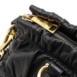 PRADA Prada gathered handbag shoulder bag leather NERO black BN1407