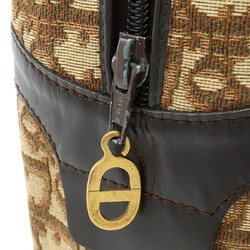 Christian Dior Trotter Boston Tote Bag Canvas Leather Beige Dark Brown