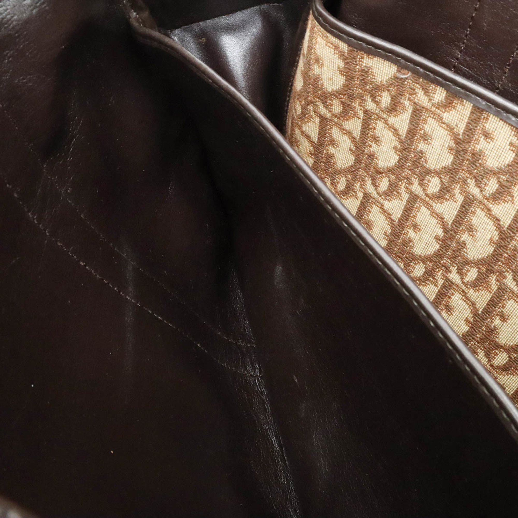 Christian Dior Trotter Boston Tote Bag Canvas Leather Beige Dark Brown