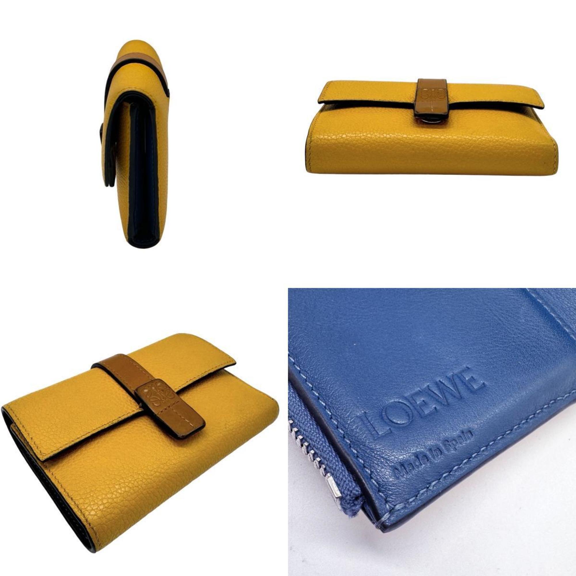 LOEWE Trifold Wallet Anagram Leather Yellow x Navy Unisex