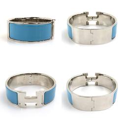 HERMES Bangle Bracelet Click Crack Metal/Enamel Silver/Light Blue Ladies