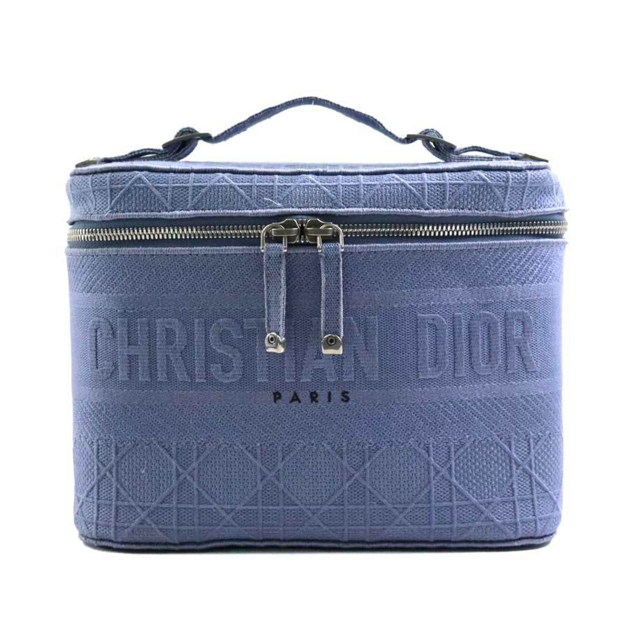 Christian Dior Handbag Vanity Bag Canvas Light Blue Women's