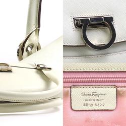 Salvatore Ferragamo Handbag Gancini Leather Off-White Silver Ladies