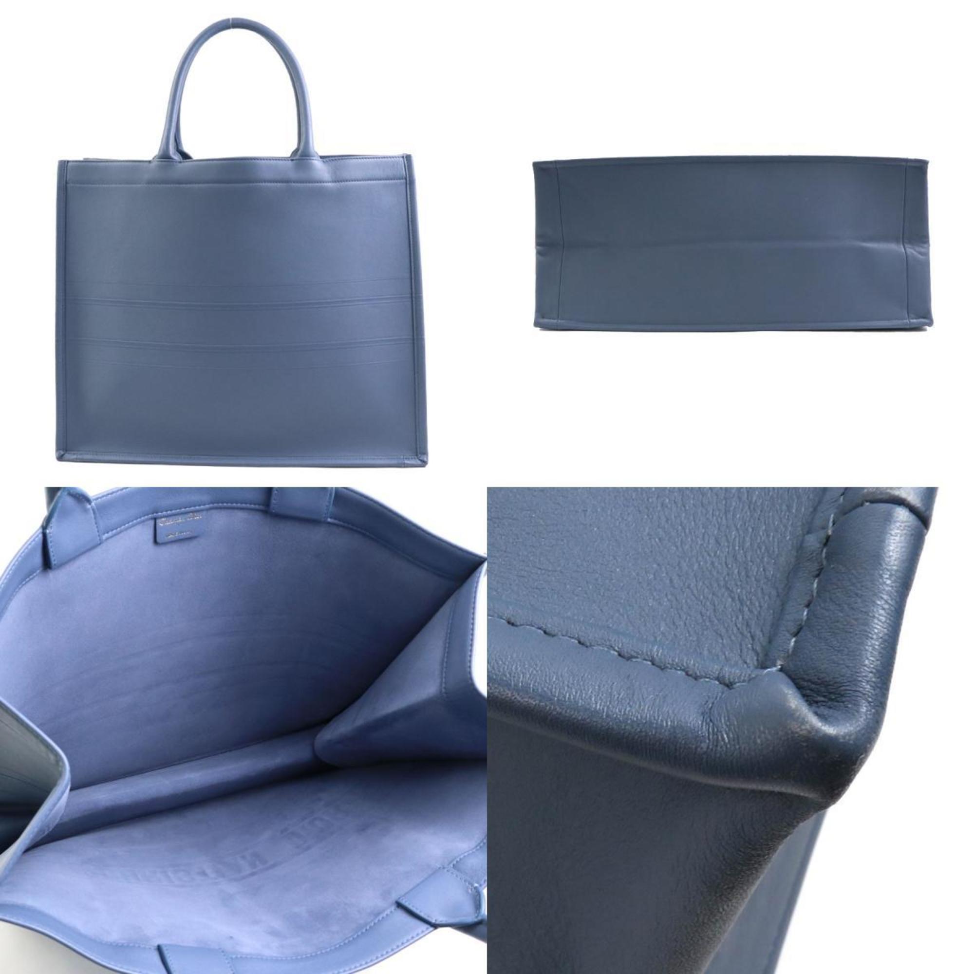 Christian Dior Handbag Tote Bag Book Large Leather Blue Unisex