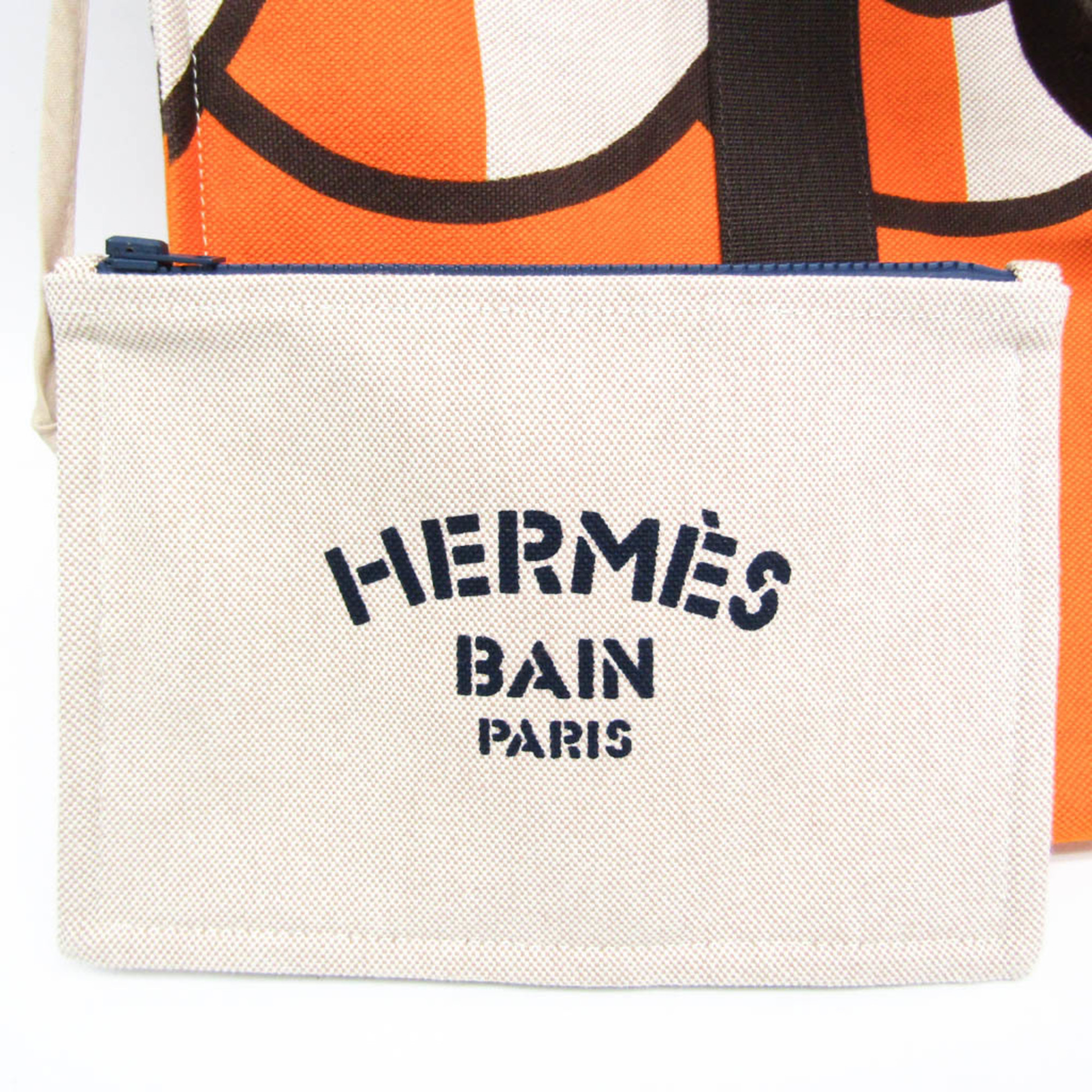 Hermes Sebas De Plage Beach Bag Torsade Marine Women,Men Cotton Tote Bag Cream,Dark Brown,Orange