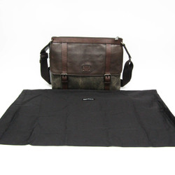 Dolce & Gabbana Men's Leather,Canvas Shoulder Bag Dark Brown,Dark Gray