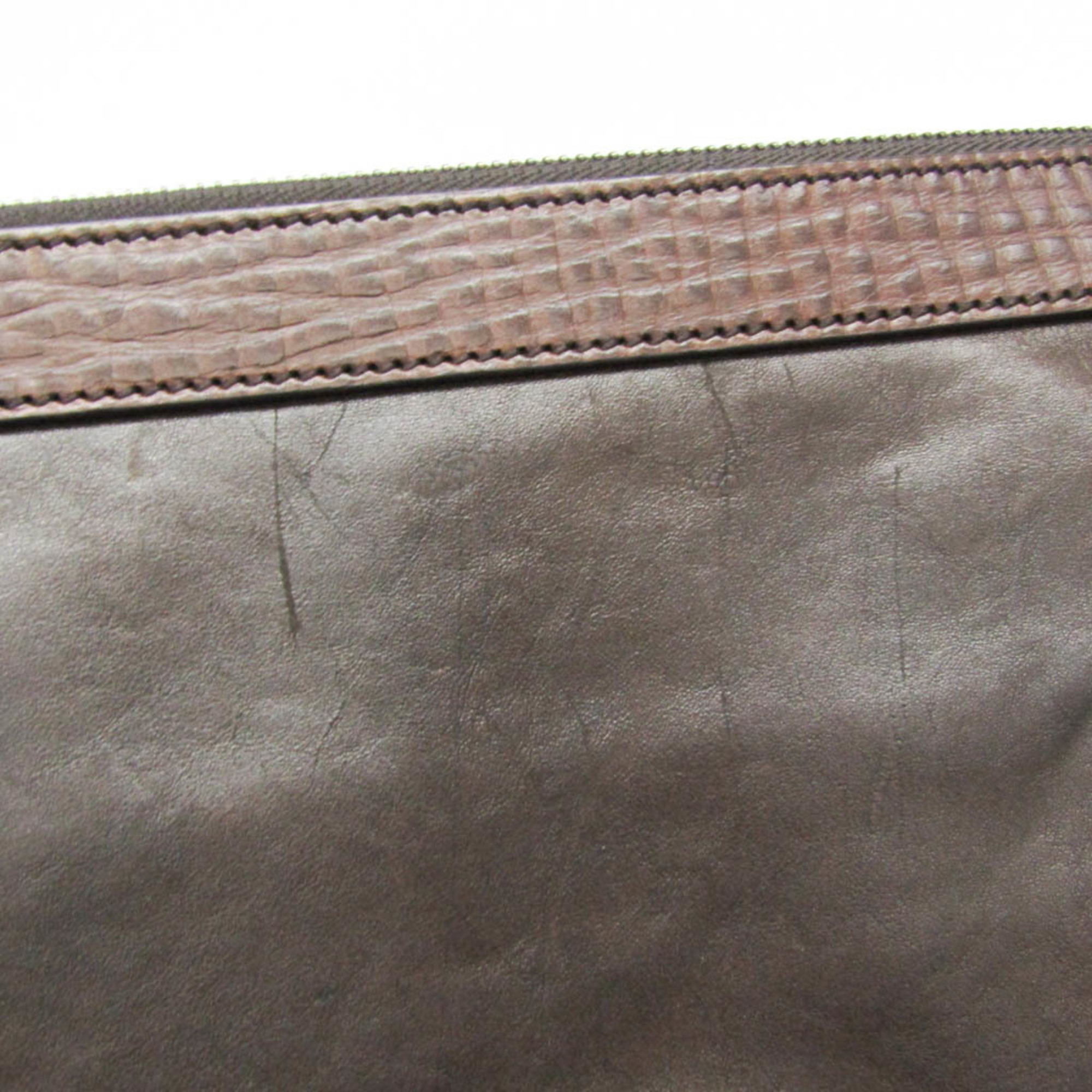 Dolce & Gabbana Men's Leather,Canvas Shoulder Bag Dark Brown,Dark Gray