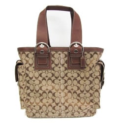 Coach Signature 10080 Women's Leather,Canvas Tote Bag Beige,Brown