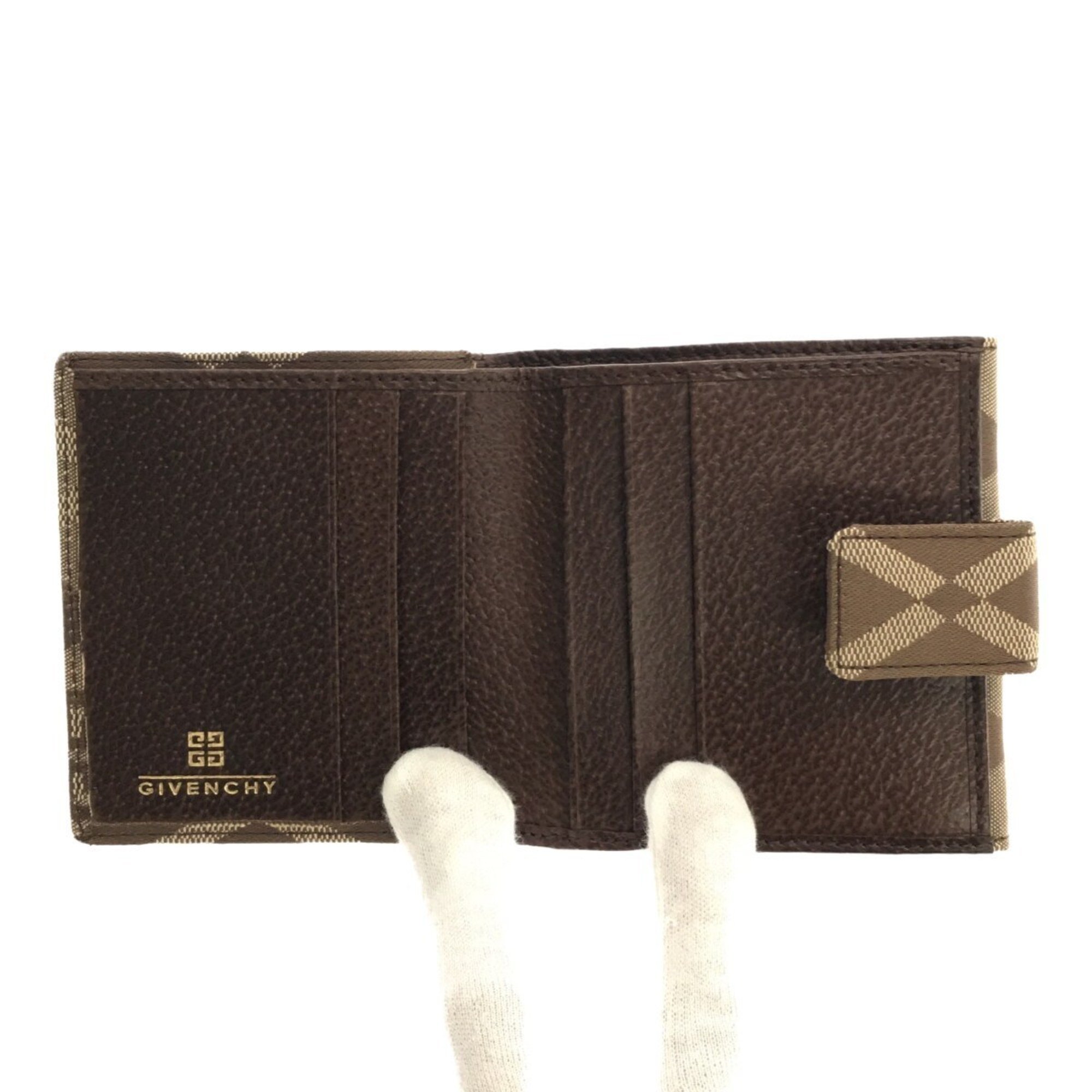 GIVENCHY Argyle pattern W flap wallet brown beige bi-fold with box ITUZL6W8D09Q RM0353R