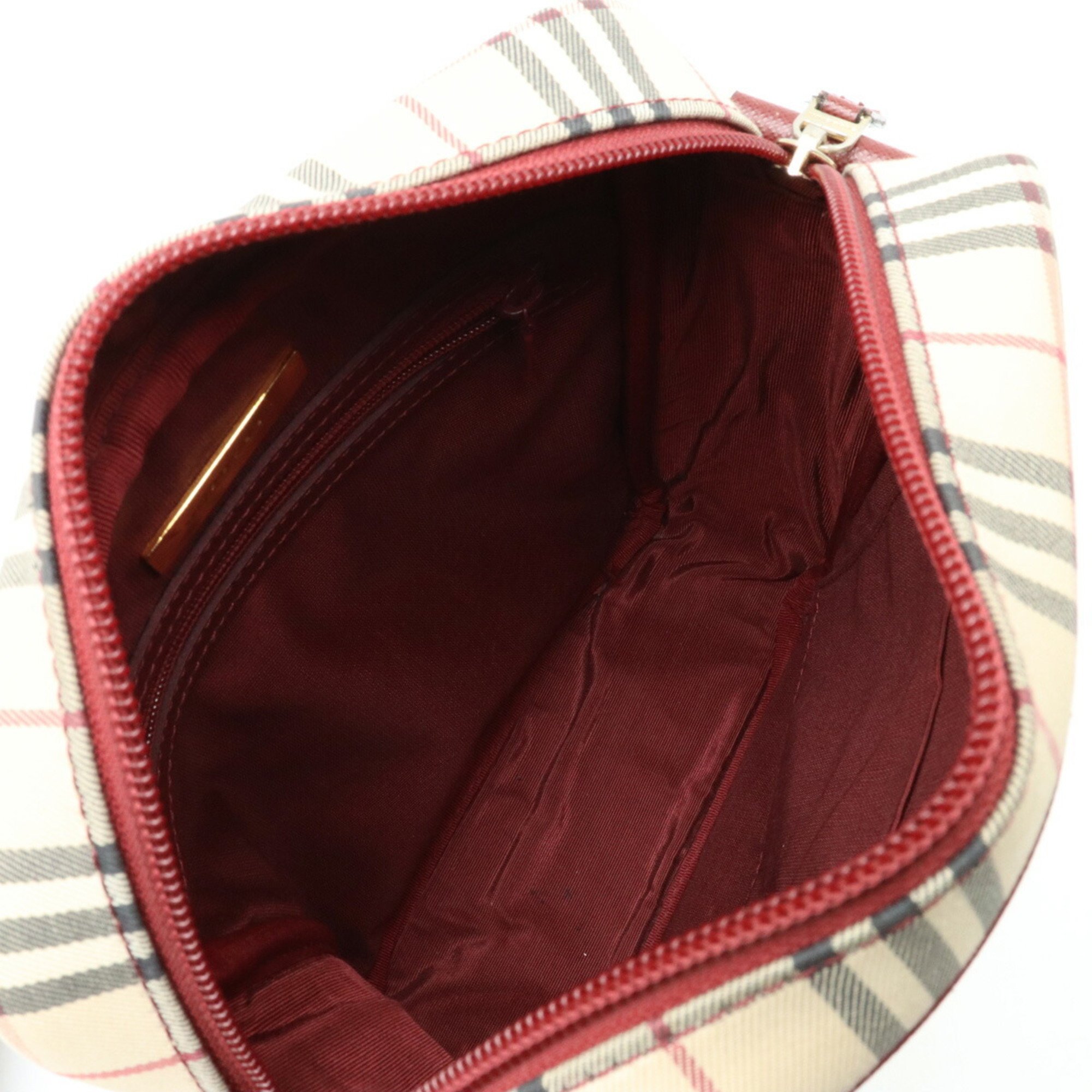 BURBERRY Nova Check Plaid Shoulder Bag Pochette Canvas Leather Beige Bordeaux