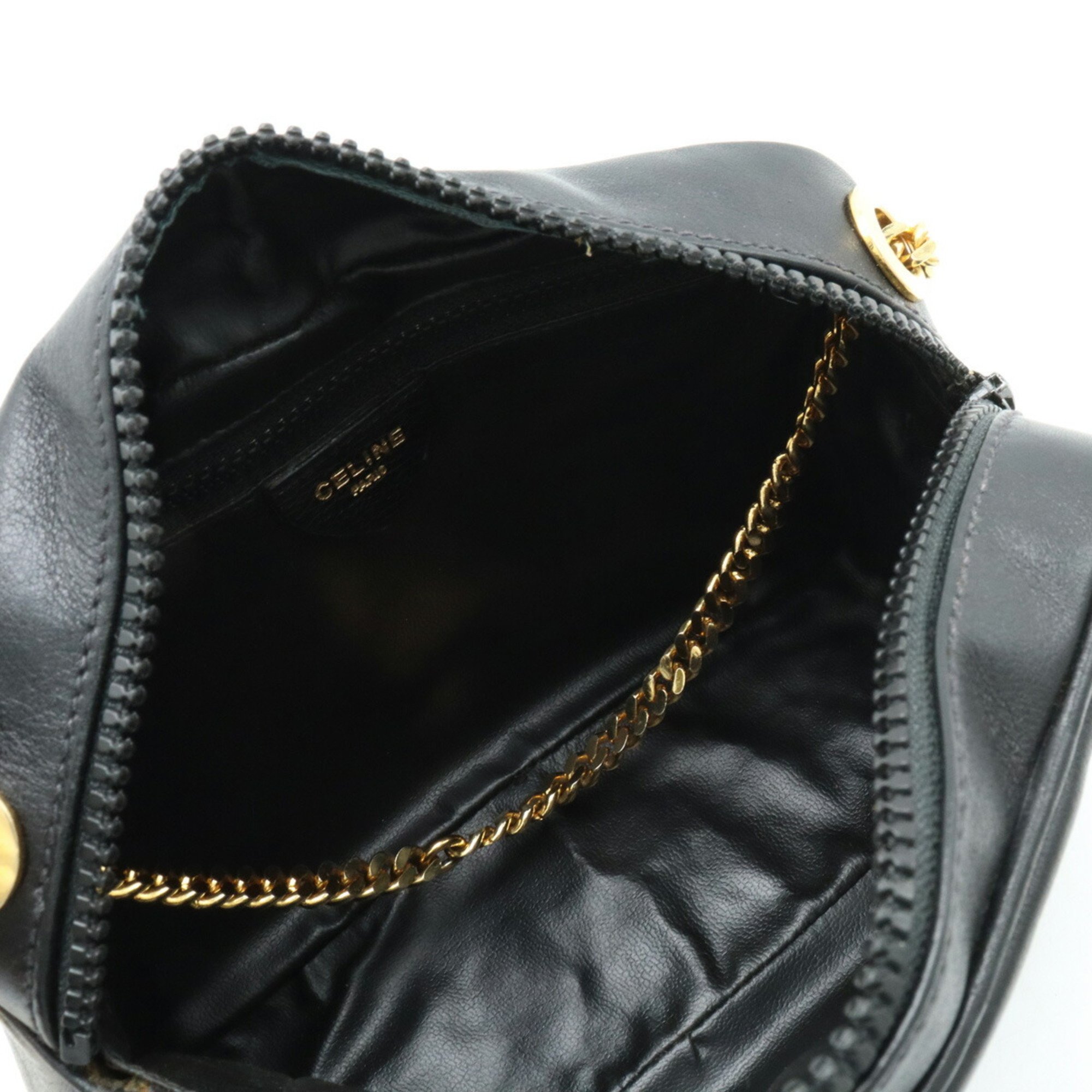 CELINE Triomphe Camera Bag Chain Shoulder Pochette Leather Black