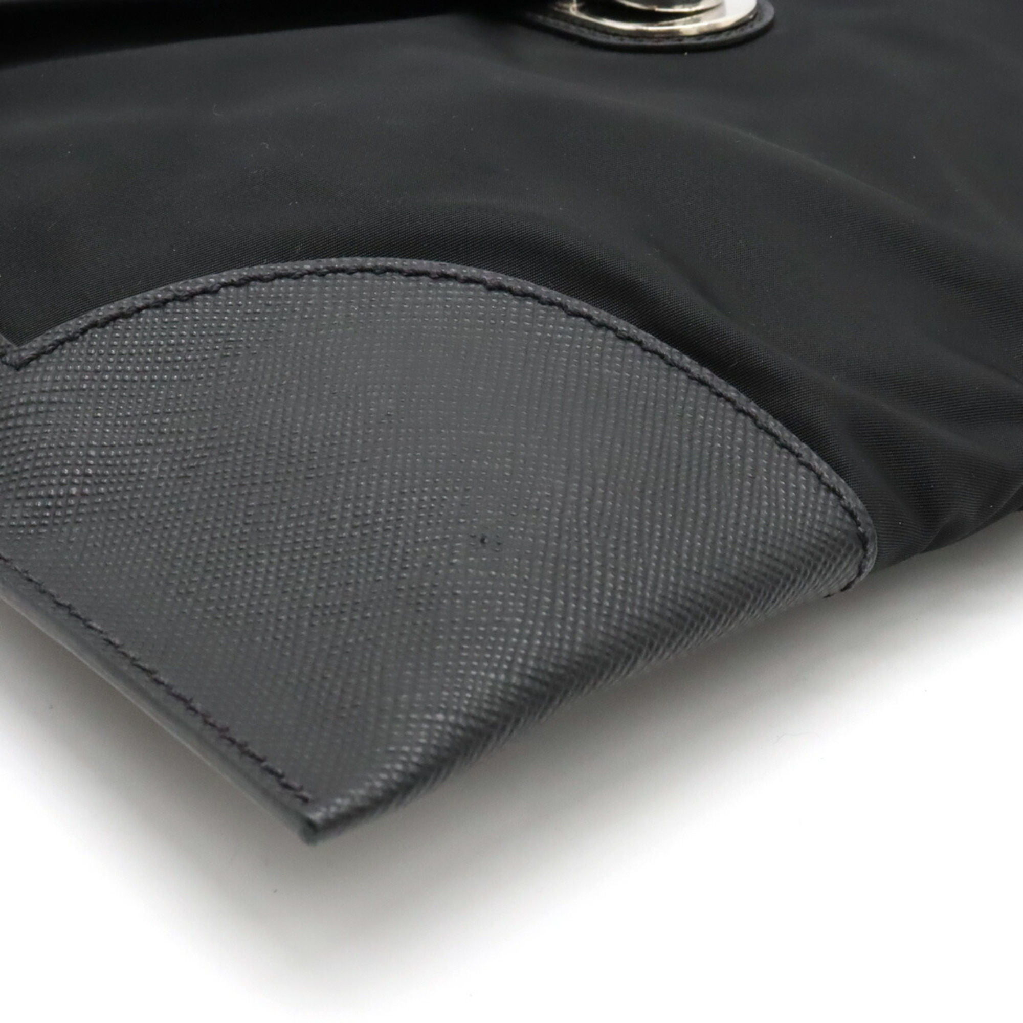 PRADA Clutch Bag Second Nylon Leather NERO Black 2VN089