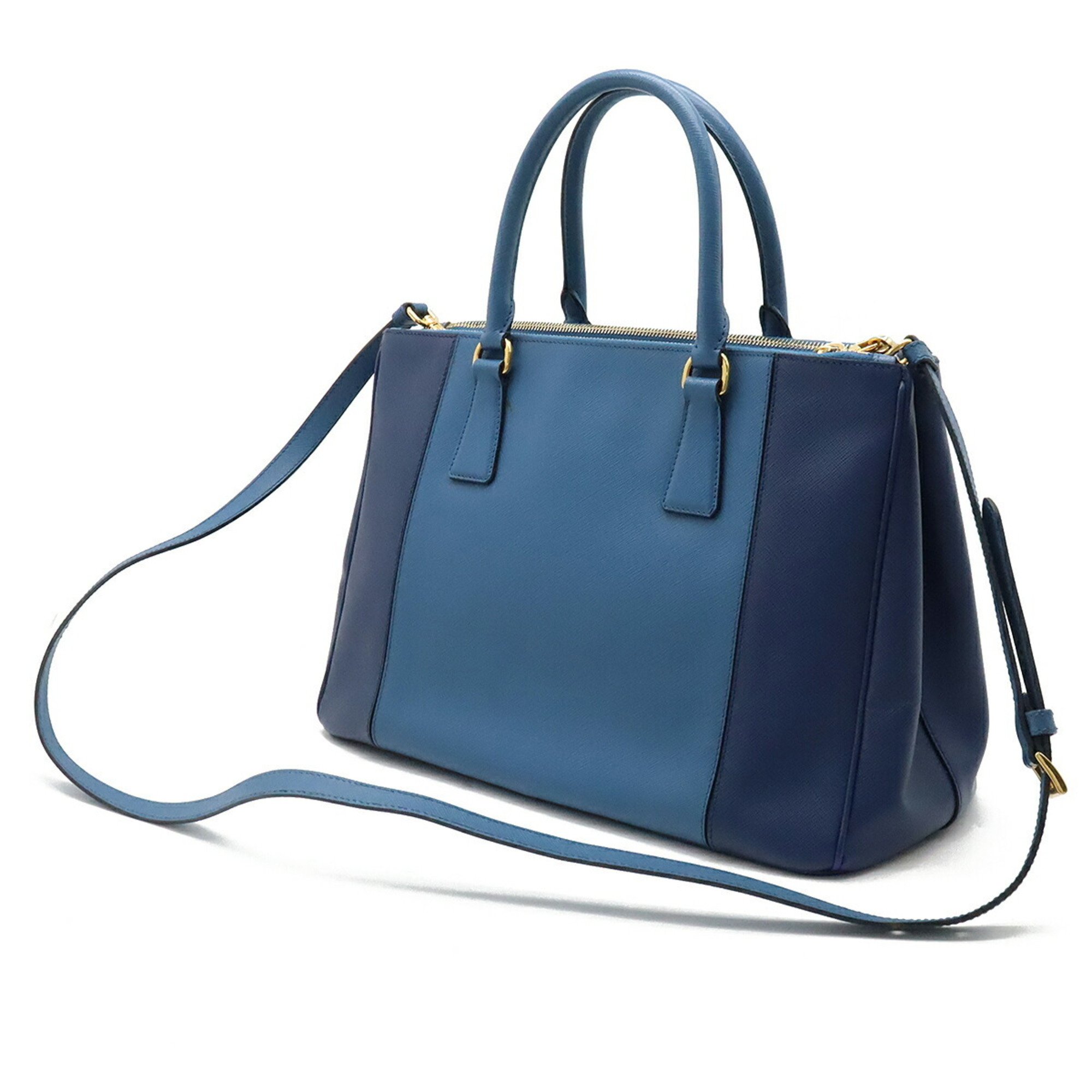 PRADA Prada Galleria Tote Bag Shoulder Leather Bicolor Blue Navy B1786S