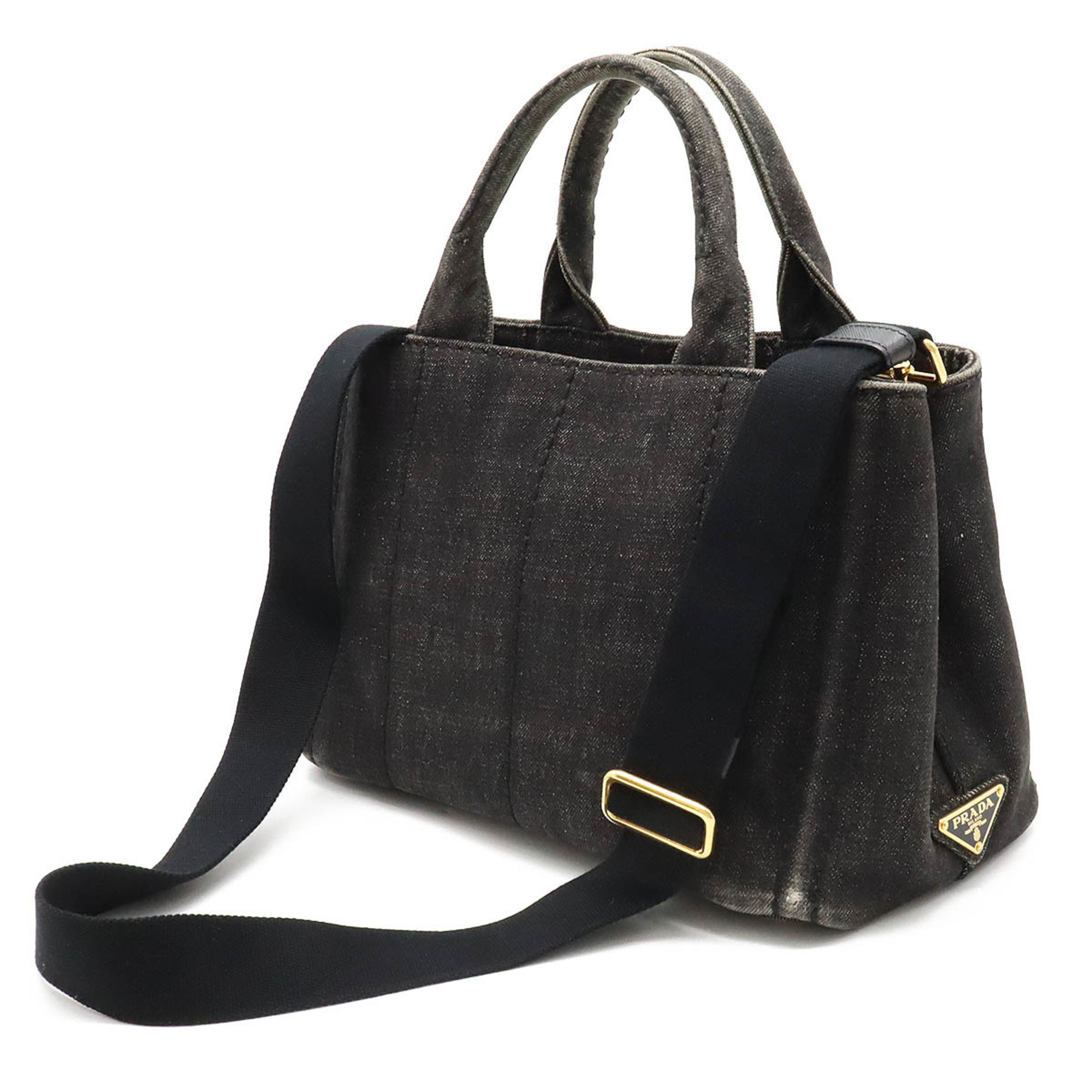 PRADA Prada CANAPA Tote Bag Shoulder Denim NERO Black Boutique Purchased Item B2439G