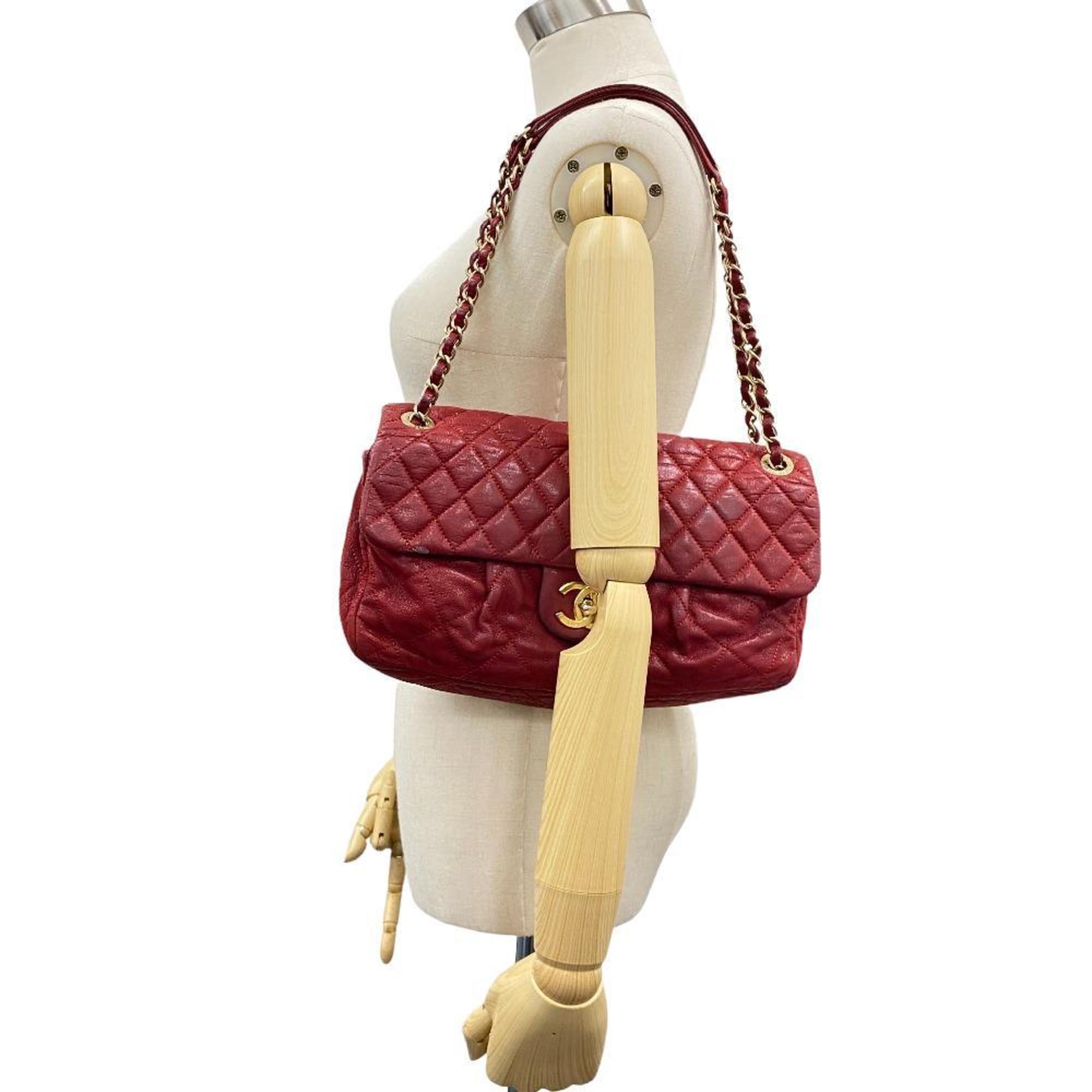CHANEL Single Flap Double Chain Bag Matelasse Coco Mark Shoulder Red Women's Z0005102