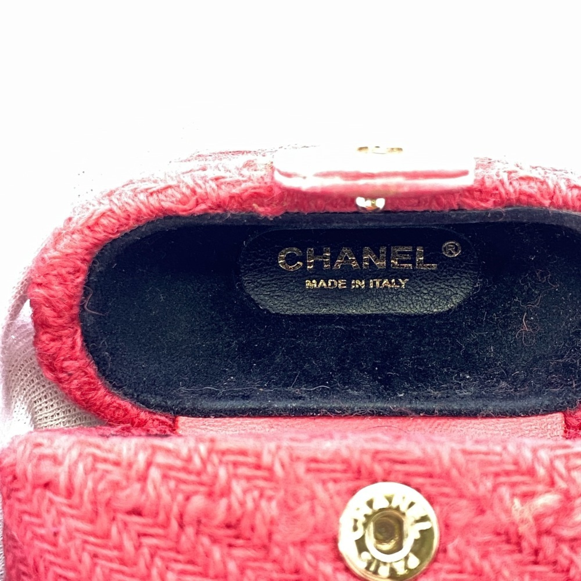 CHANEL Tweed Earphone Case AirPods pro here mark accessory pink ladies Z0005178