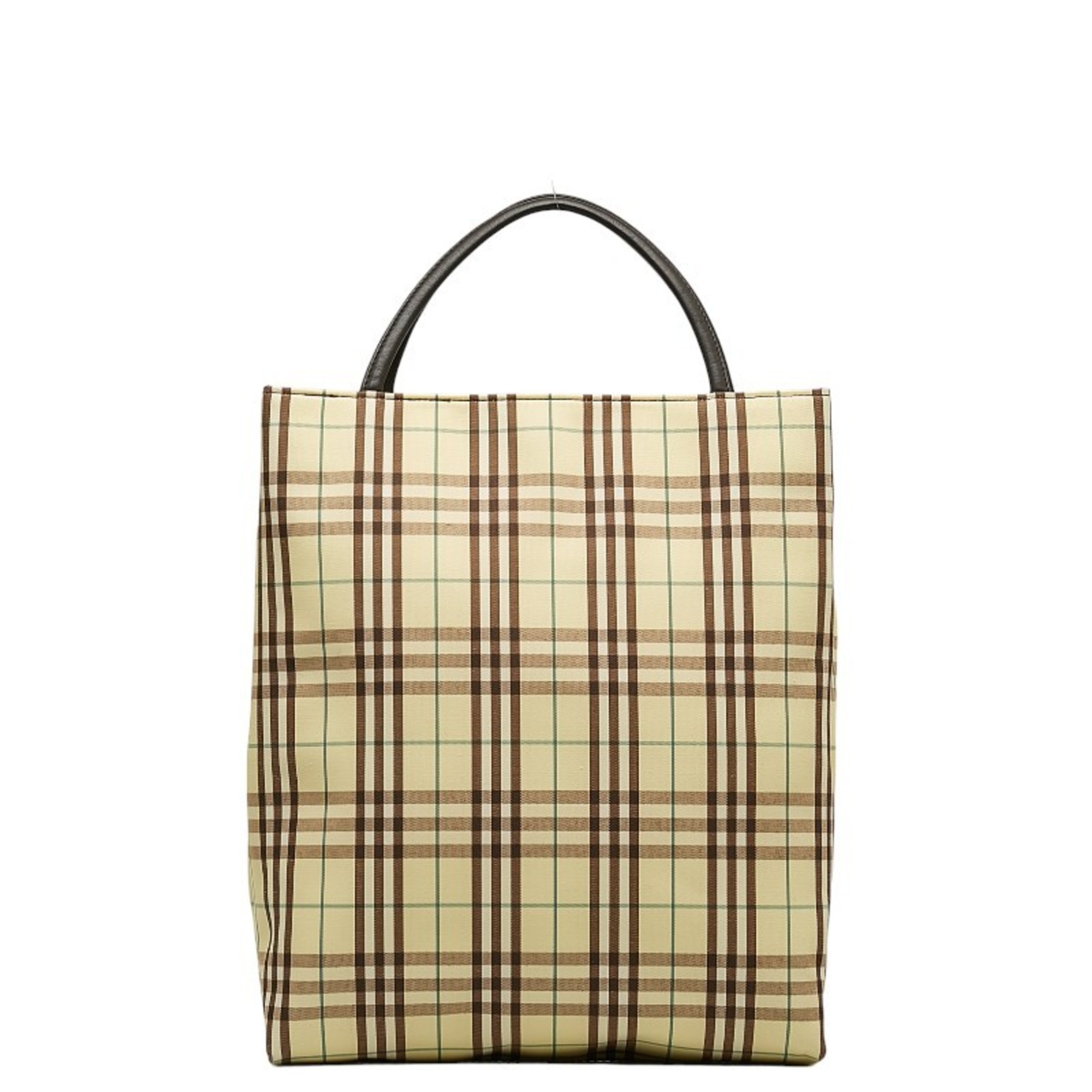 Burberry Check Tote Bag Yellow Brown Canvas Leather Women's BURBERRY