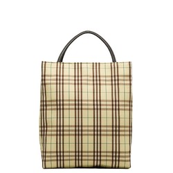 Burberry Check Tote Bag Yellow Brown Canvas Leather Women's BURBERRY