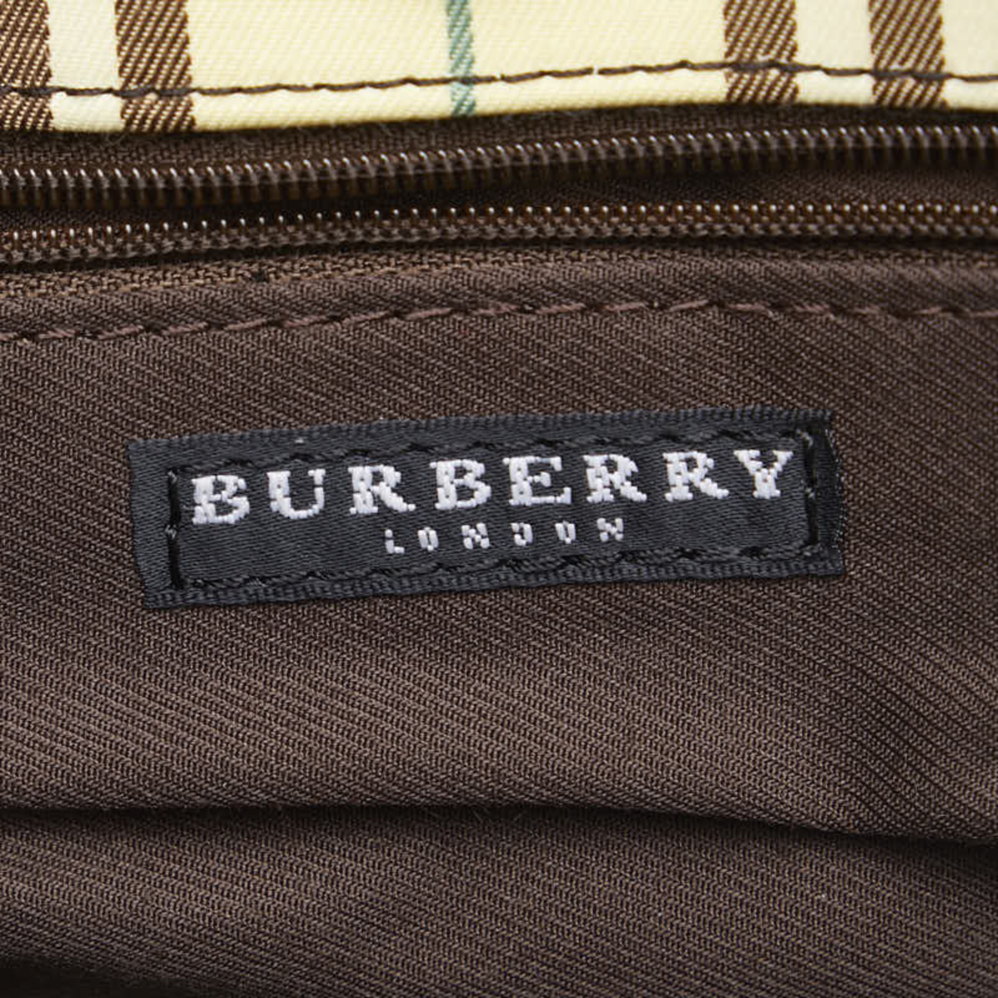 Burberry Check Tote Bag Yellow Brown Canvas Leather Women's BURBERRY