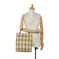 Burberry Check Tote Bag Yellow Brown Canvas Leather Women's BURBERRY