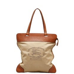 Burberry Nova Check Horse Embroidery Tote Bag Beige Brown Canvas Leather Women's BURBERRY