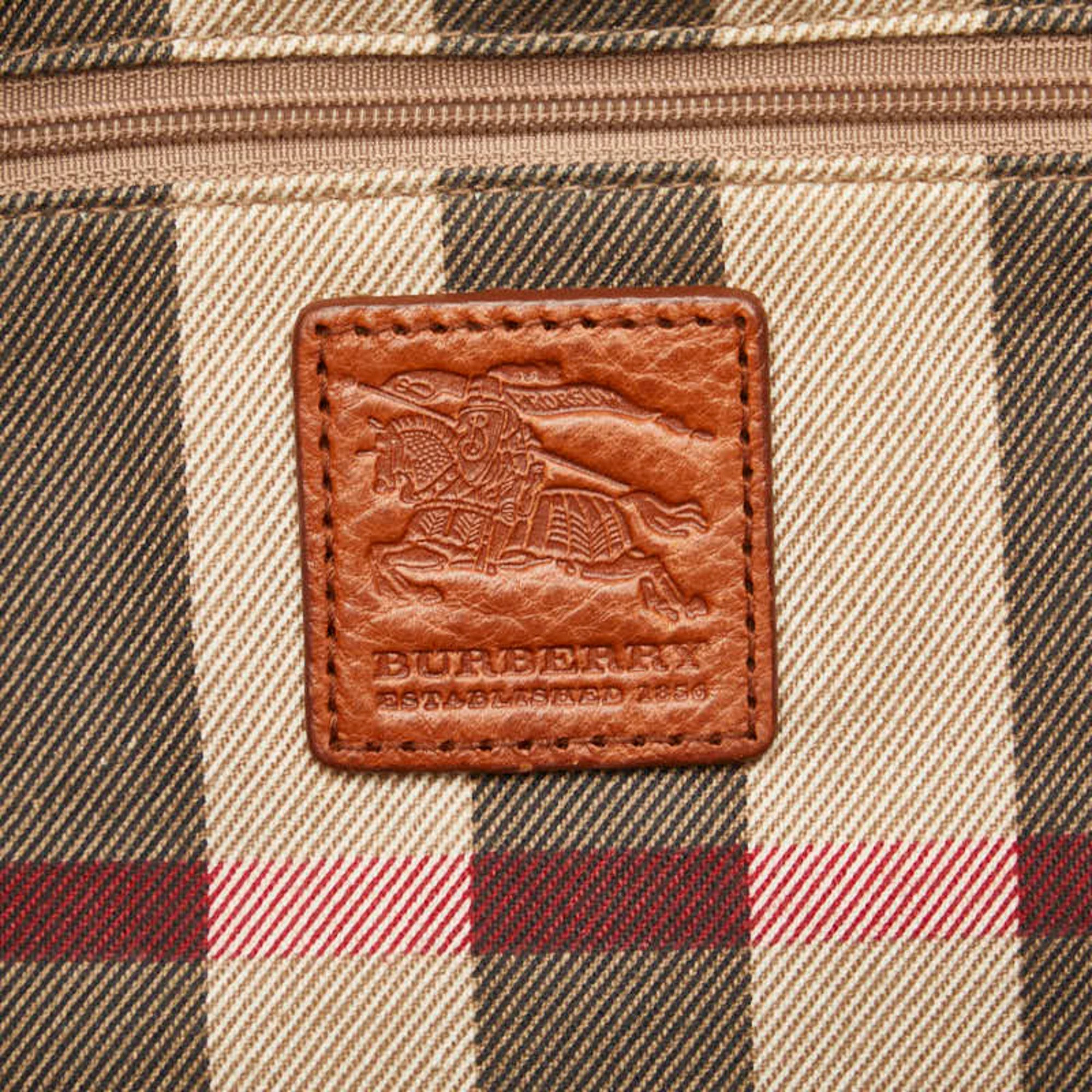 Burberry Nova Check Horse Embroidery Tote Bag Beige Brown Canvas Leather Women's BURBERRY