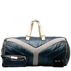 Saint Laurent Y Line Mesh Sports Bag Handbag Boston Shoulder Navy Ivory Satin Polyester Women's SAINT LAURENT