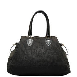 FENDI Zucca Tote Bag Handbag 8BN158 Black Canvas Leather Women's