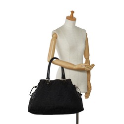 FENDI Zucca Tote Bag Handbag 8BN158 Black Canvas Leather Women's