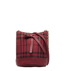 Burberry Nova Check Shadow Horse Chain Shoulder Bag Red Canvas Leather Women's BURBERRY