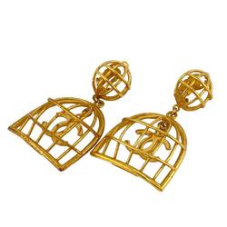 CHANEL Birdcage 93A Coco Mark Earrings Gold Women's Z0005266