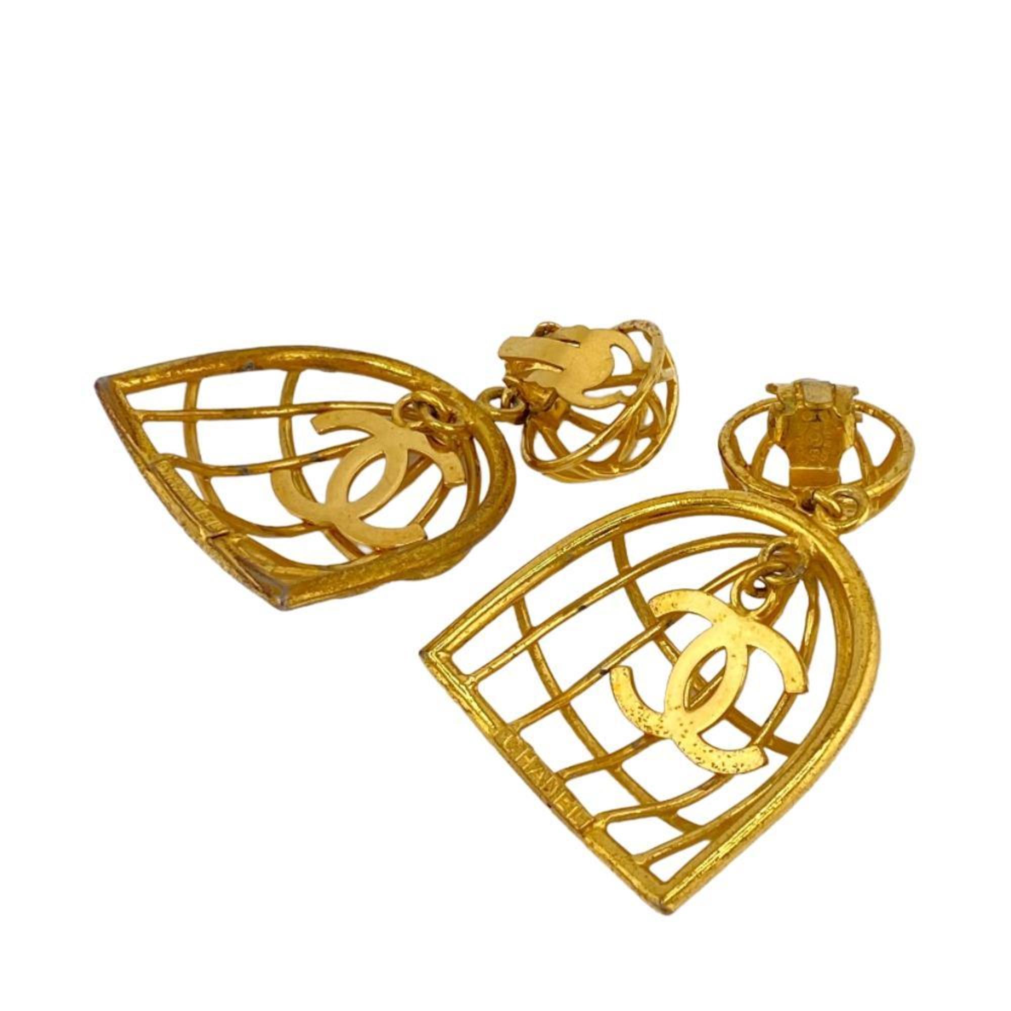 CHANEL Birdcage 93A Coco Mark Earrings Gold Women's Z0005266