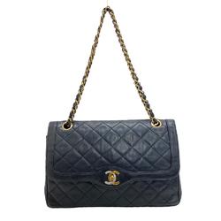 CHANEL Paris Limited Double Flap Chain Bag Matelasse Coco Mark Shoulder Black Women's Z0005076