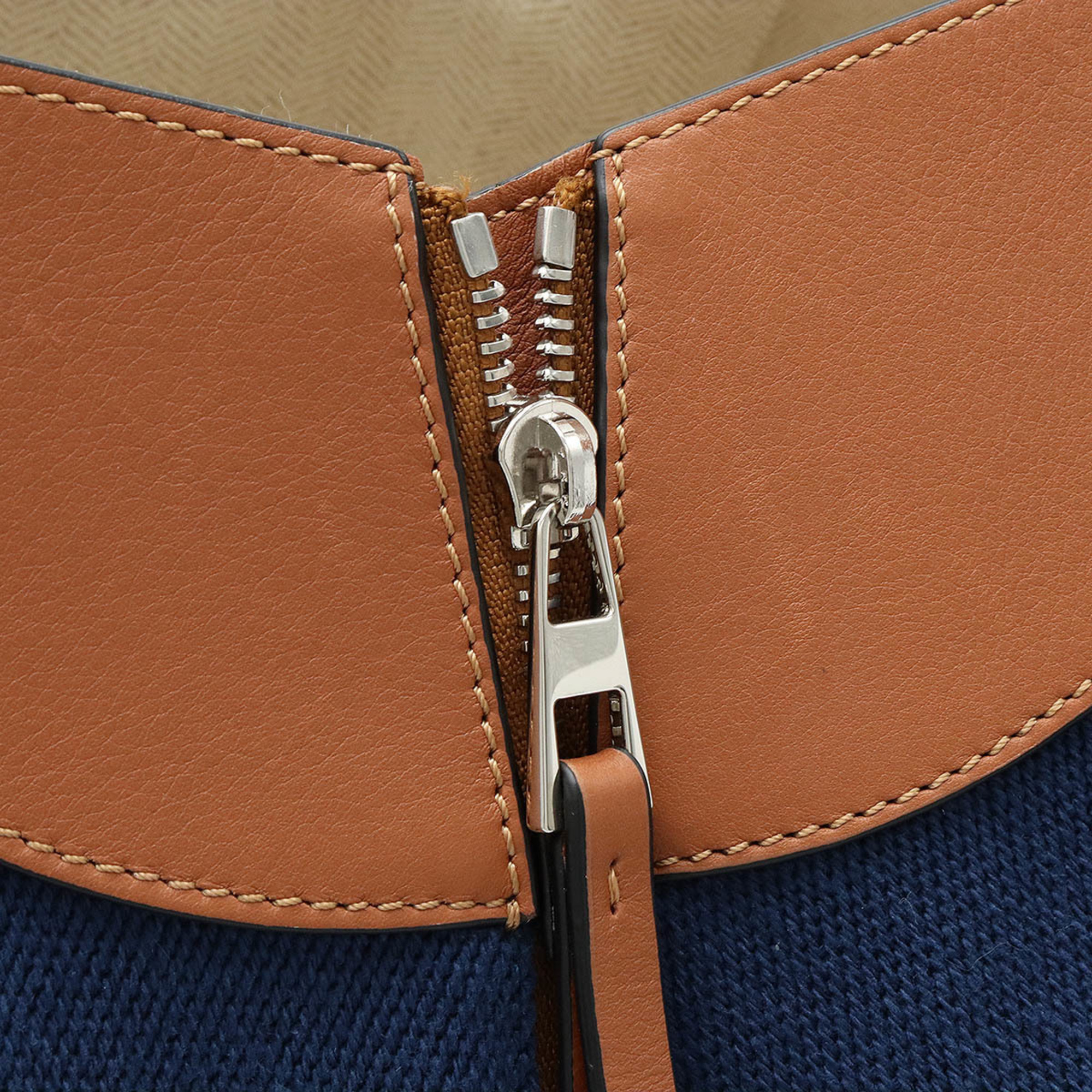 LOEWE Hammock Bag Small Handbag Shoulder 6WAY Leather Canvas Tan Navy Blue A538S35X27