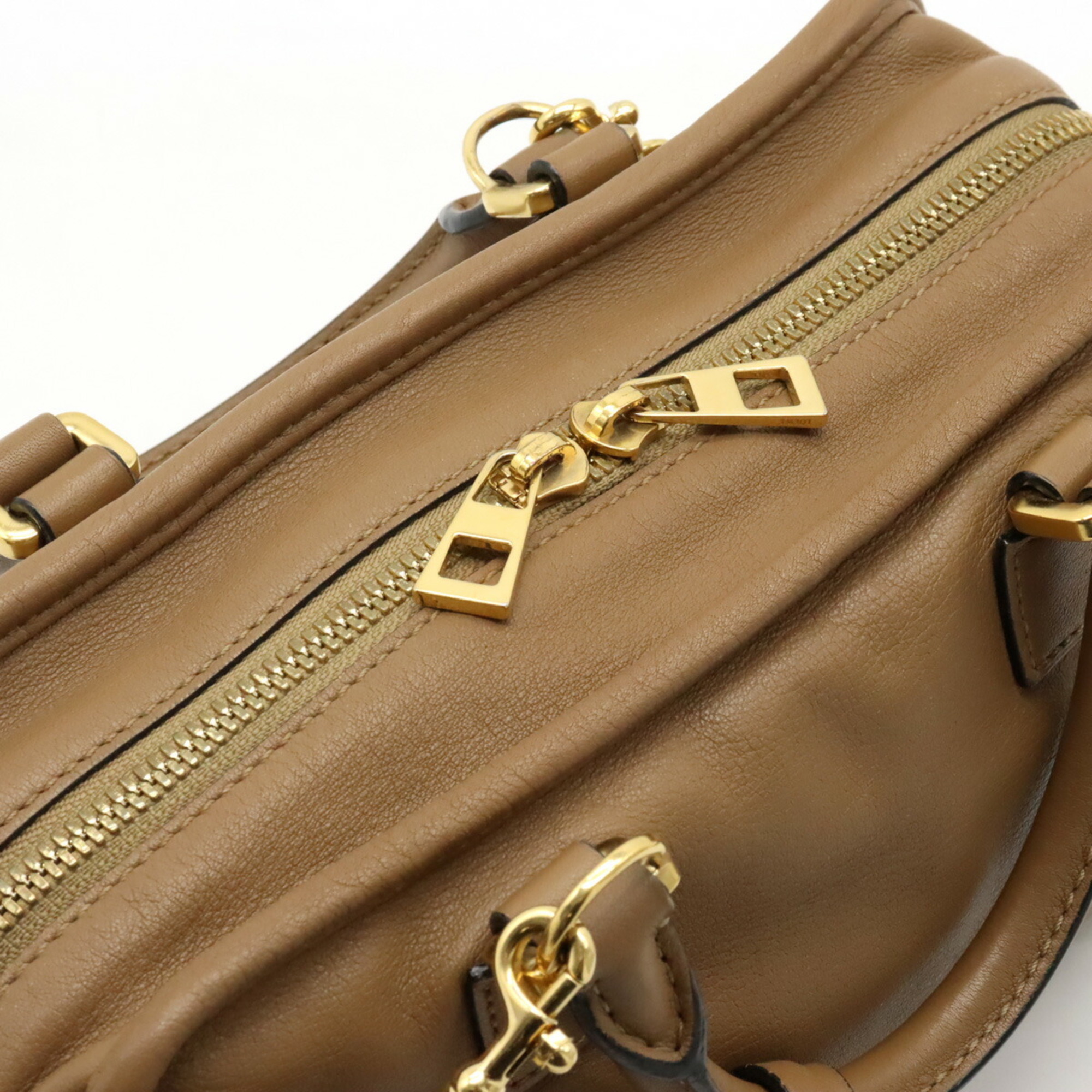 LOEWE Amazona 23 Anagram Handbag Boston Shoulder Bag Leather Brown Beige 352.30.N71