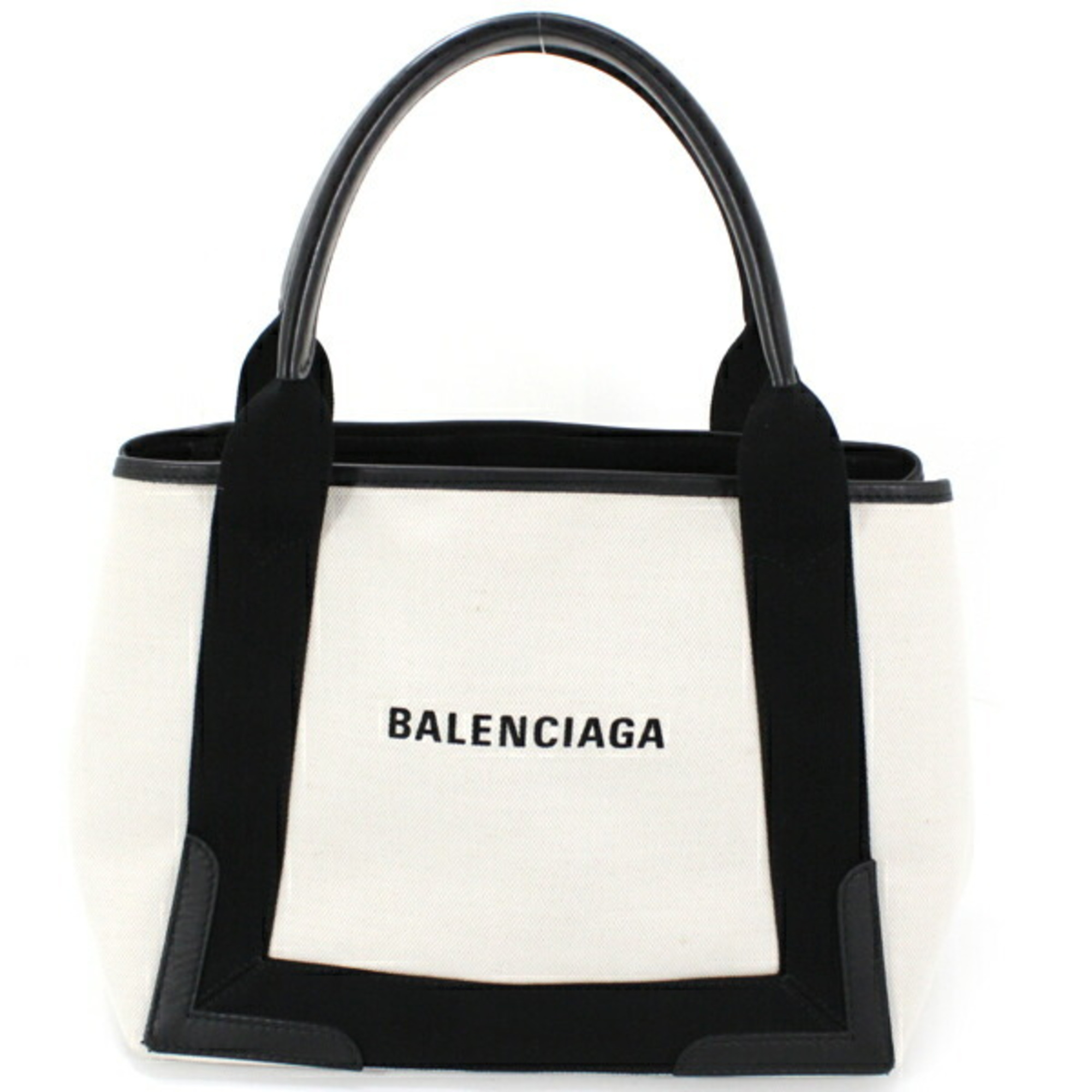 Balenciaga Navy Cabas S Handbag Tote Bag Natural Ivory Canvas Black Leather Women's 339933 BALENCIAGA TK2229
