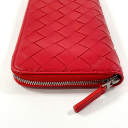 BOTTEGA VENETA Round Zipper Intrecciato Long Wallet Leather Red Men's Women's