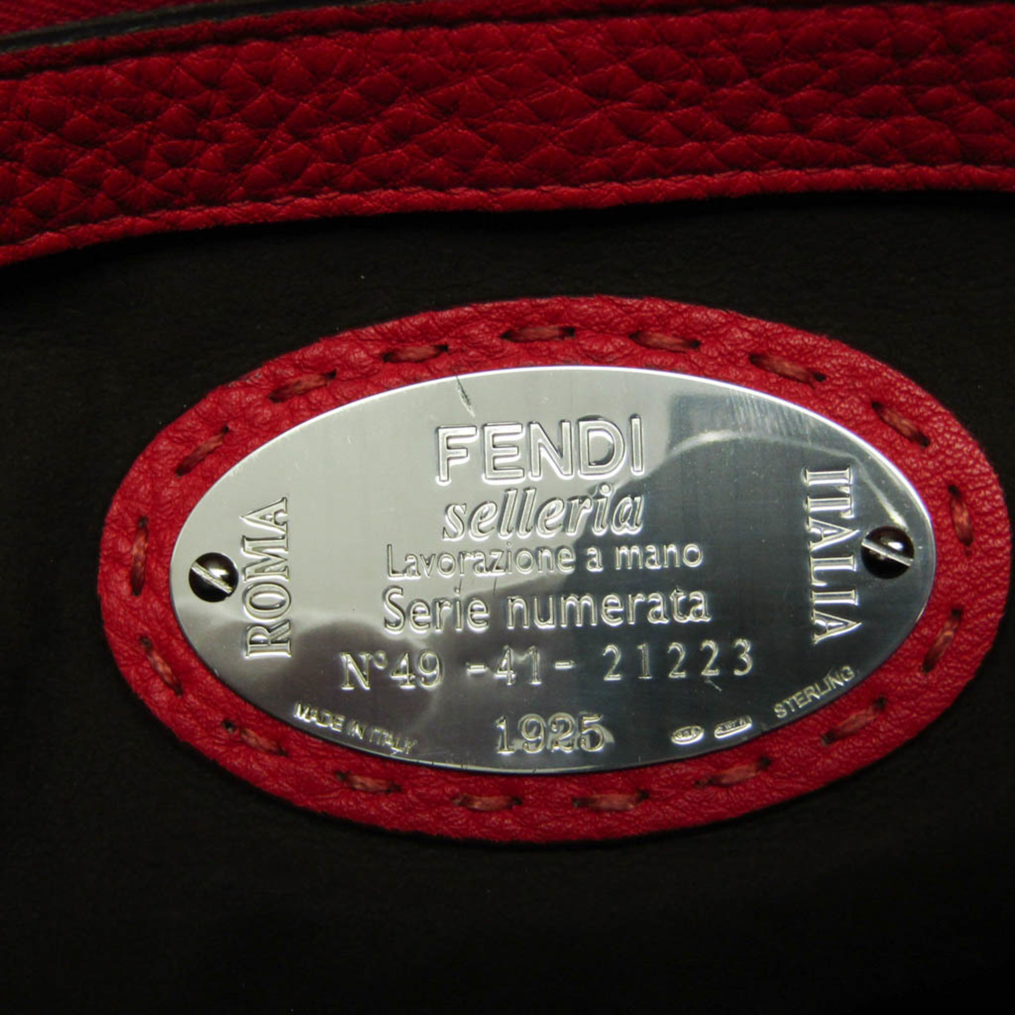 Fendi Anna Small 8BT218 Women's Leather Handbag,Shoulder Bag Orange Red