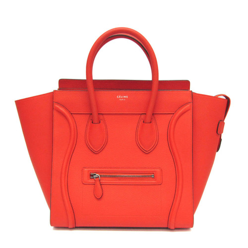 Celine Luggage 165213DRU Women's Leather Handbag Orange Red