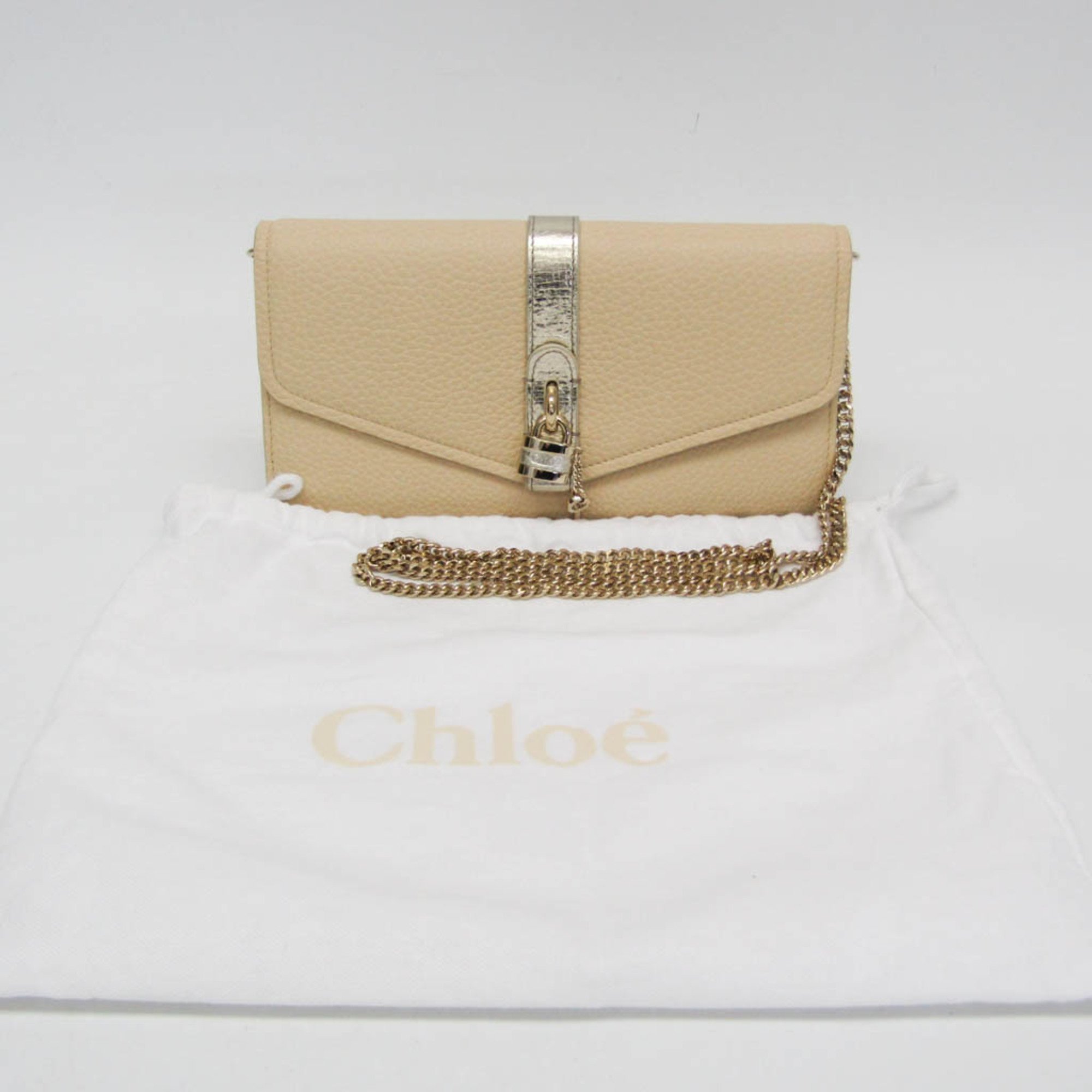 Chloé Abby 01-20-99-C Women's Leather Chain/Shoulder Wallet Gold,Light Beige