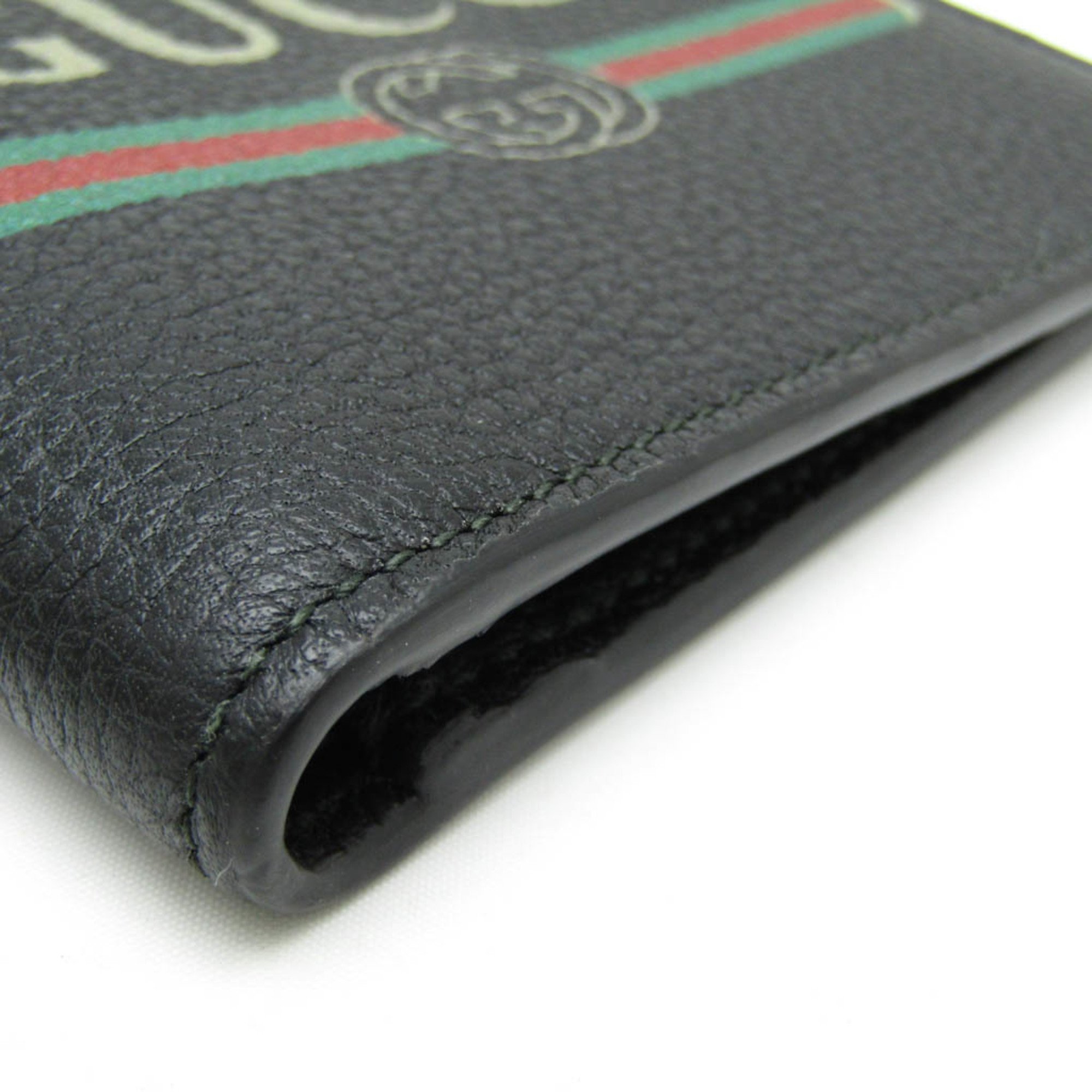 Gucci Logo Gucci Print 496309 Women,Men Leather Bill Wallet (bi-fold) Black,Green,Red Color