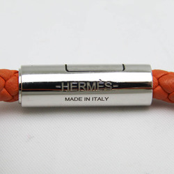 Hermes GOLIATH Leather,Metal Bangle Orange,Silver