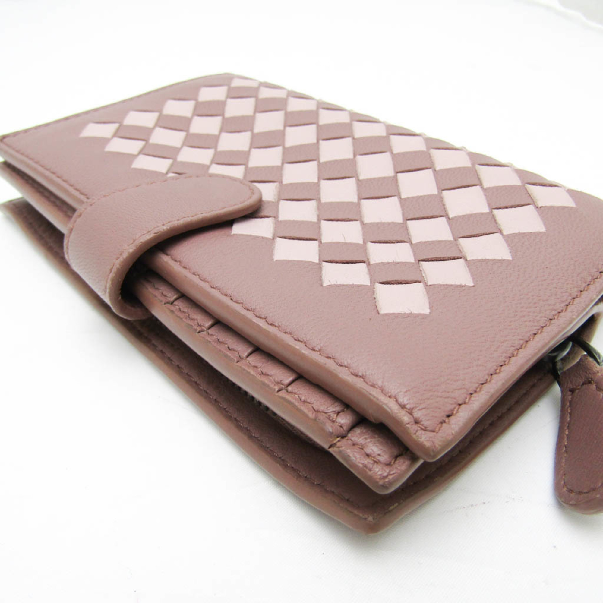 Bottega Veneta Intrecciato Women's Leather Middle Wallet (bi-fold) Dusty Pink