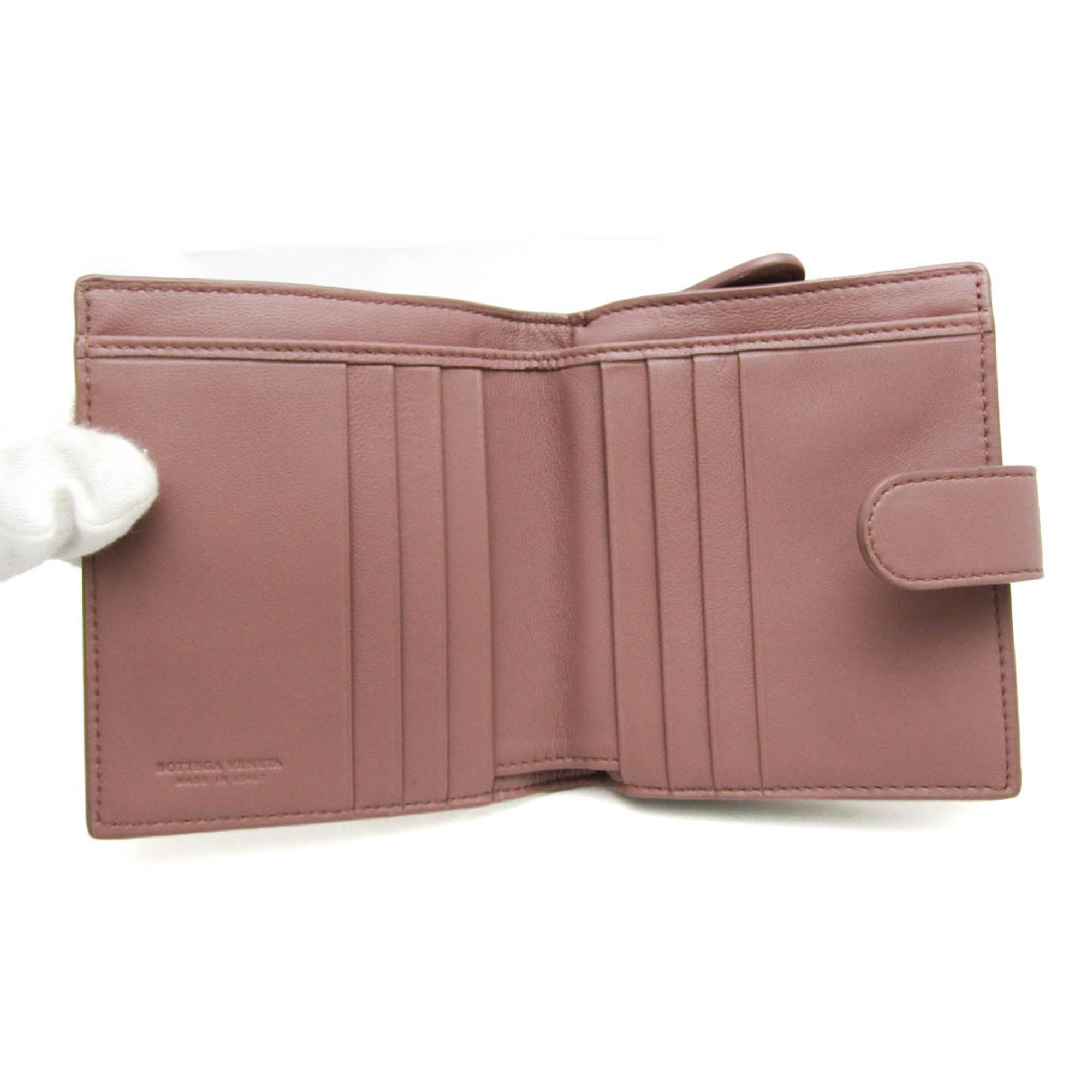 Bottega Veneta Intrecciato Women's Leather Wallet (bi-fold) Dusty Pink,Red Color